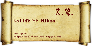 Kolláth Miksa névjegykártya